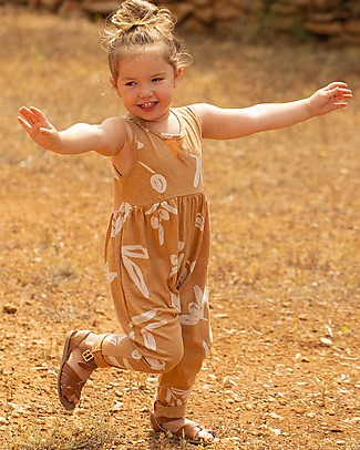 1 + in the family Carmela Printed Slub Overall - Biscuit - 100% Cotton Babygrows