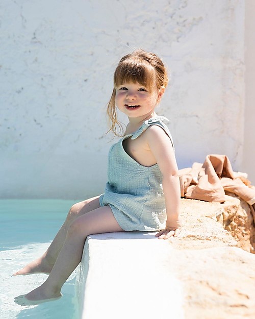 1 + in the family Cesca Romper with Knots - Pool - 100% Cotton Dungarees