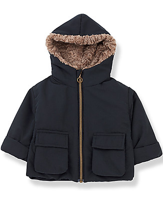1 + in the family Jack Coat with Hood and Lining in Eco Fur - Charcoal Coats