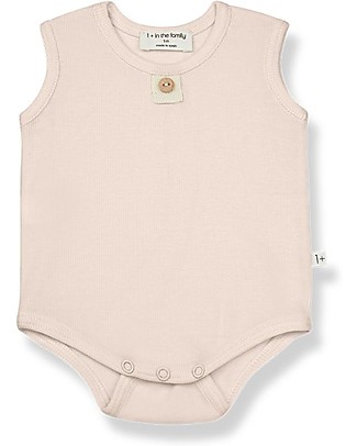 1 + in the family Leni Sleeveless & Light Rib Bodysuit - Blush - Elasticated Cotton Short Sleeves Bodies