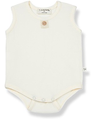 1 + in the family Leni Sleeveless & Light Rib Bodysuit - Ecru - Elasticated Cotton Short Sleeves Bodies