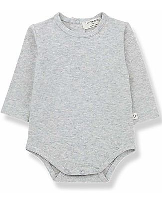 1 + in the family Loane Long Sleeved Bodysuit - Grey - Elasticated Organic Cotton GOTS Long Sleeves Bodies