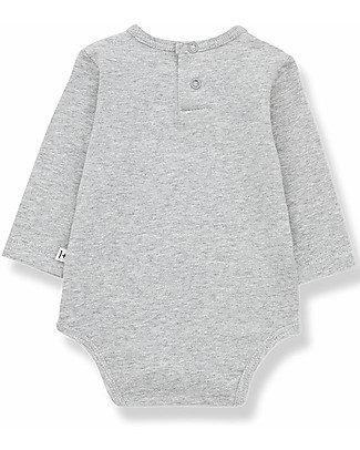 1 + in the family Loane Long Sleeved Bodysuit - Grey - Elasticated Organic Cotton GOTS Long Sleeves Bodies