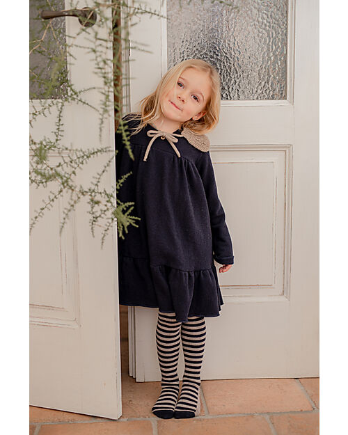 1 + in the family Long Sleeves Dress - Navy Blue - Soft Recycled Fleece Dresses_