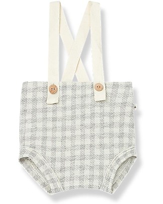 1 + in the family Mara Gingham Baby Overall - Grey - 100% Cotton Dungarees