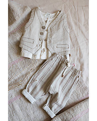 1 + in the family Relaxed Fit Pants - Off White and Beige - Striped Trousers
