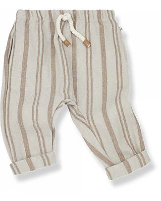 1 + in the family Relaxed Fit Pants - Off White and Beige - Striped Trousers
