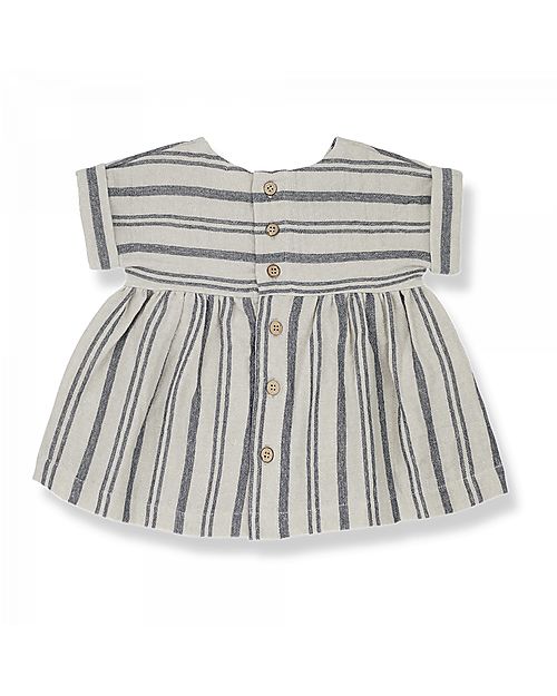 1 + in the family Short Sleeved Striped Dress - Off White and Blue - Cotton Dresses_