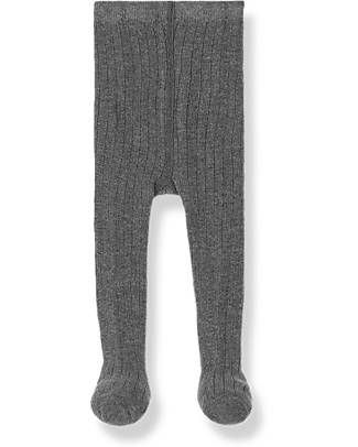1 + in the family Sira Footed Tights - Grey - Ribbed Stretch Cotton Tights