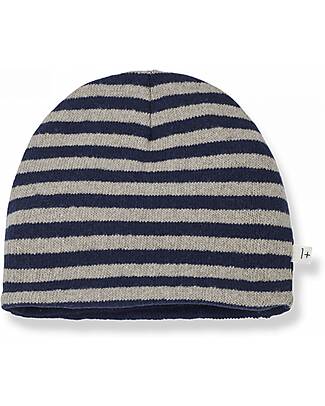 1 + in the family Striped Beanie - Navy Taupe - Soft Recycled Fleece Newborn Hats