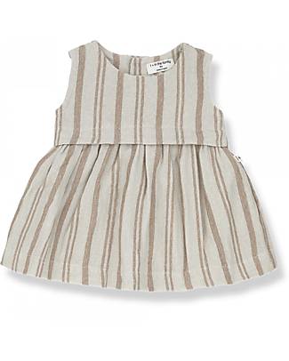 1 + in the family Striped Dress - Off White and Beige - Cotton Dresses_