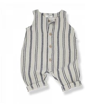 1 + in the family Striped Overall - Off White and Dark Blue - With Practical Buttons Short Rompers