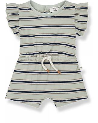1 + in the family Striped Overall With Volant - Jade and Blue - Cotton Short Rompers