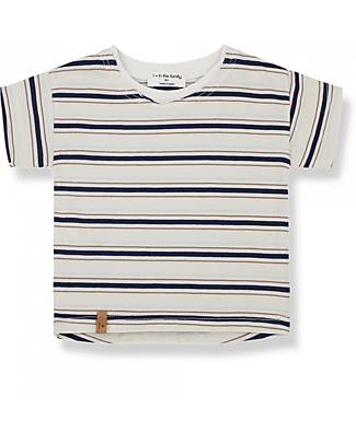1 + in the family Striped T-Shirt - Off White and Blue - Cotton T-shirts
