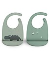 Silicone Bib - Set of 2 - Croco - Green - Food Grade Silicone - with Pocket