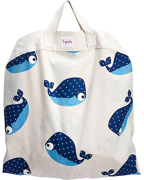 3 Sprouts 2-in-1 Play Mat Bag 100% Cotton Canvas, Whale - 112 cm diameter Storage Bag and Playmat