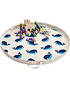 3 Sprouts 2-in-1 Play Mat Bag 100% Cotton Canvas, Whale - 112 cm diameter Storage Bag and Playmat