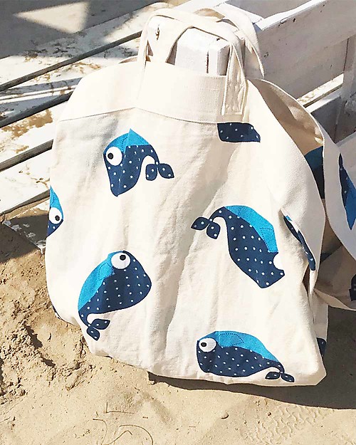 3 Sprouts 2-in-1 Play Mat Bag 100% Cotton Canvas, Whale - 112 cm diameter Storage Bag and Playmat