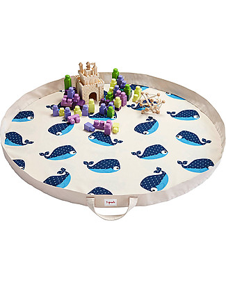 3 Sprouts 2-in-1 Play Mat Bag 100% Cotton Canvas, Whale - 112 cm diameter Toy Storage Boxes