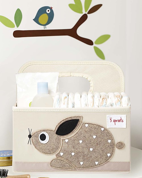 3 Sprouts Diaper Caddy - Beige Rabbit - Cotton Canvas Storage organisers