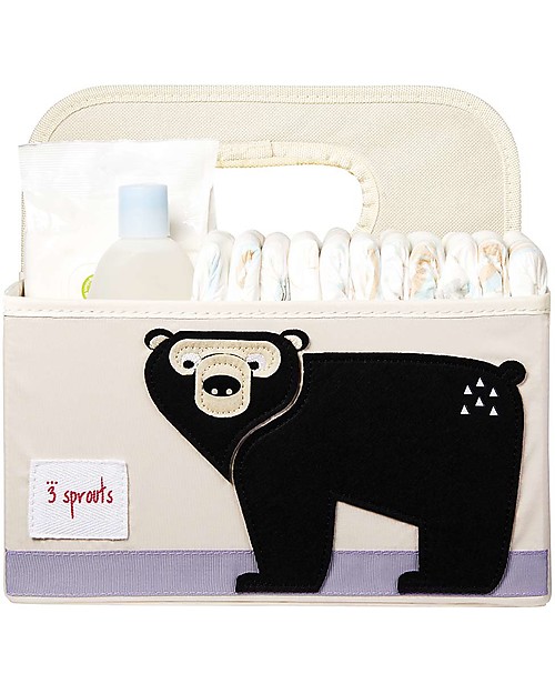 3 Sprouts Diaper Caddy - Black Bear - Cotton canvas Storage organisers