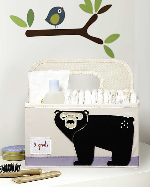 3 Sprouts Diaper Caddy - Black Bear - Cotton canvas Storage organisers