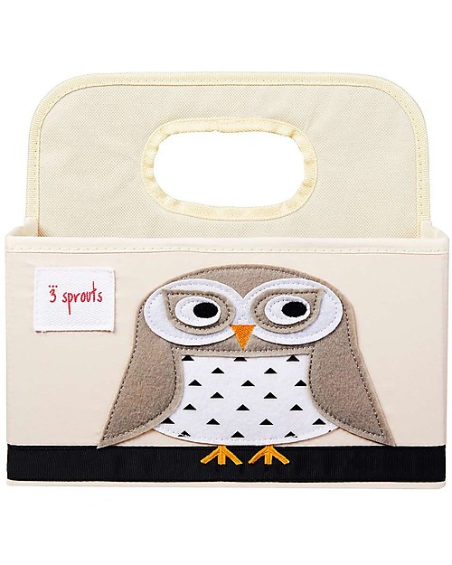 3 Sprouts Diaper Caddy - White Owl - Cotton canvas Storage organisers