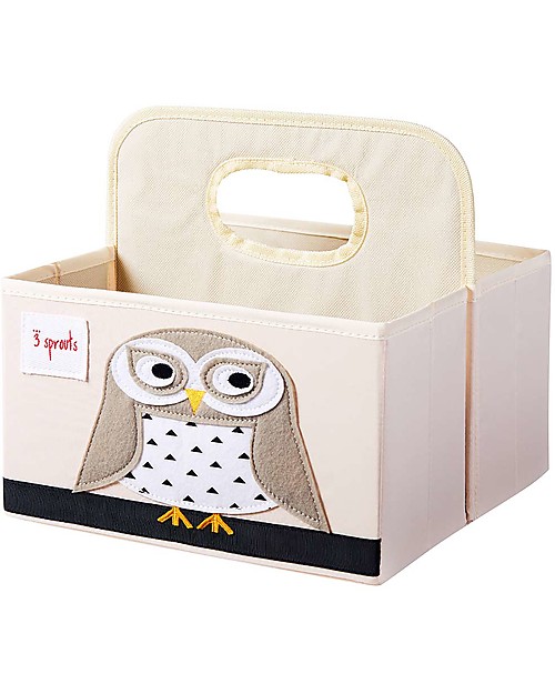 3 Sprouts Diaper Caddy - White Owl - Cotton canvas Storage organisers