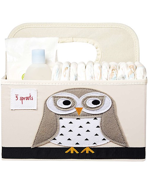 3 Sprouts Diaper Caddy - White Owl - Cotton canvas Storage organisers
