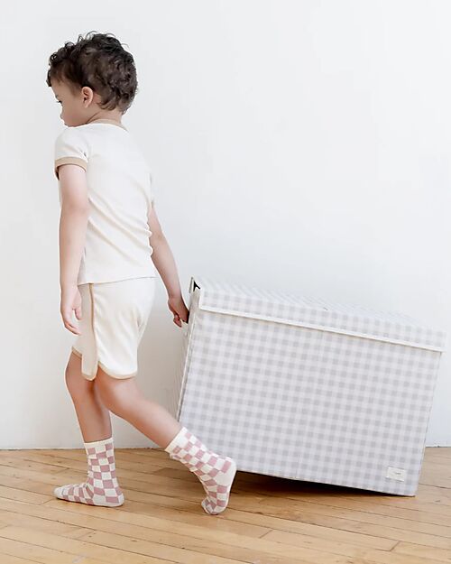 3 Sprouts Folding Toy Chest - Gingham Beige - 100% Recycled Polyester - 62x38x38cm Toy Storage Boxes