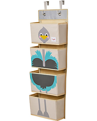 3 Sprouts Hanging Wall Organizer 4 Pockets - Blue Ostrich Wall Storage Organize