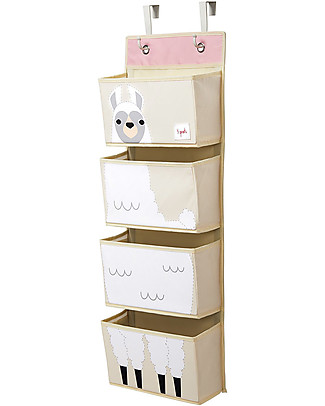 3 Sprouts Hanging Wall Organizer, 4 Pockets - White Llama Wall Storage Organize