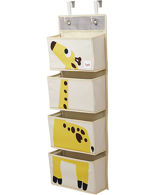 3 Sprouts Hanging Wall Organizer, 4 Pockets - Yellow Giraffe Wall Storage Organize
