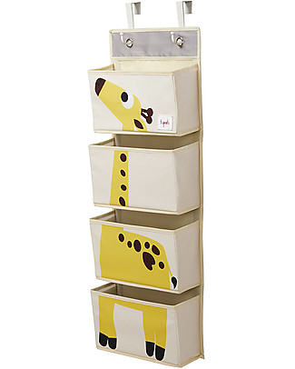 3 Sprouts Hanging Wall Organizer, 4 Pockets - Yellow Giraffe Wall Storage Organize