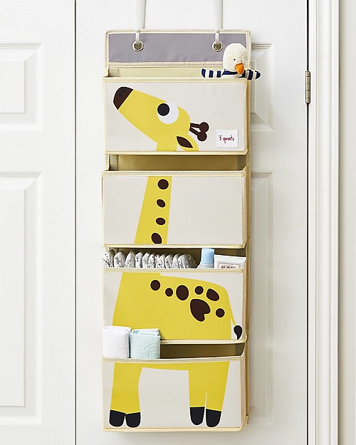 3 Sprouts Hanging Wall Organizer, 4 Pockets - Yellow Giraffe Wall Storage Organize