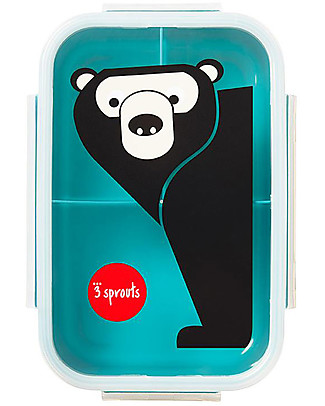 3 Sprouts Lunch Bento Box, 3 Compartments - Bear Teal Snack and Formula Containers