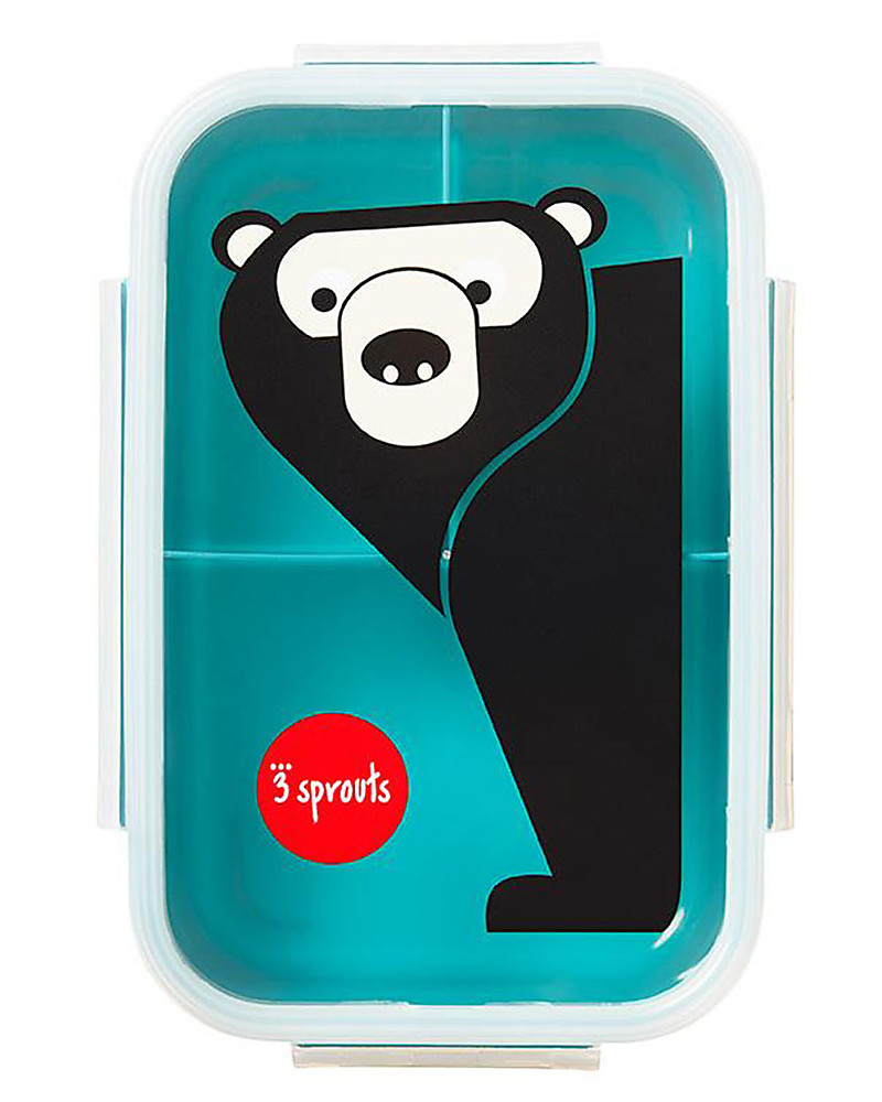 3 Sprouts Lunch Bento Box, 3 Compartments - Bear Teal unisex (bambini)