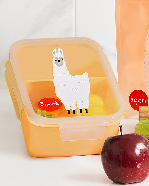 3 Sprouts Lunch Bento Box 3 Compartments - Peach Llama Snack Boxes