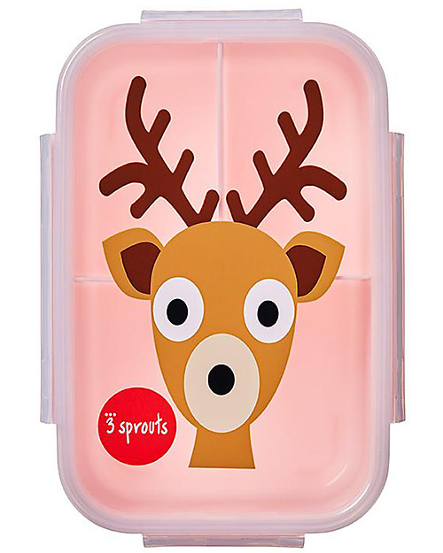 3 Sprouts Lunch Bento Box, 3 Compartments - Pink Deer Snack Boxes