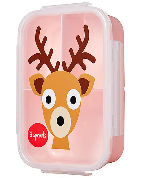 3 Sprouts Lunch Bento Box, 3 Compartments - Pink Deer Snack Boxes