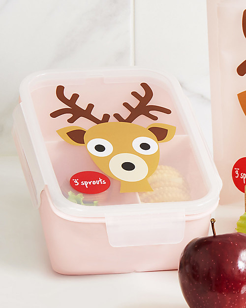 3 Sprouts Lunch Bento Box, 3 Compartments - Pink Deer Snack Boxes