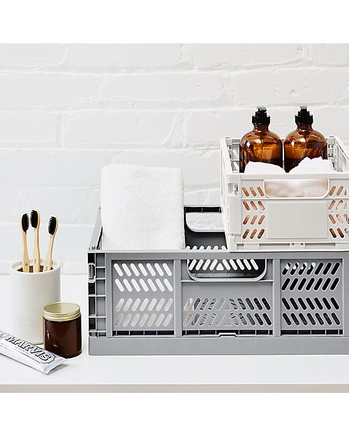 3 Sprouts Modern Folding and Stackable Crate - Recycled Plastic - Large - Gray - 43,18 x 29,21 x 17,78 cm Storage organisers