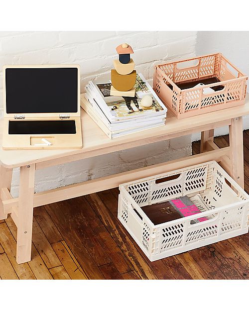 3 Sprouts Modern Folding and Stackable Crate - Recycled Plastic - Medium - Clay - 27,94 x 21,59 x 12,7 cm Storage organisers