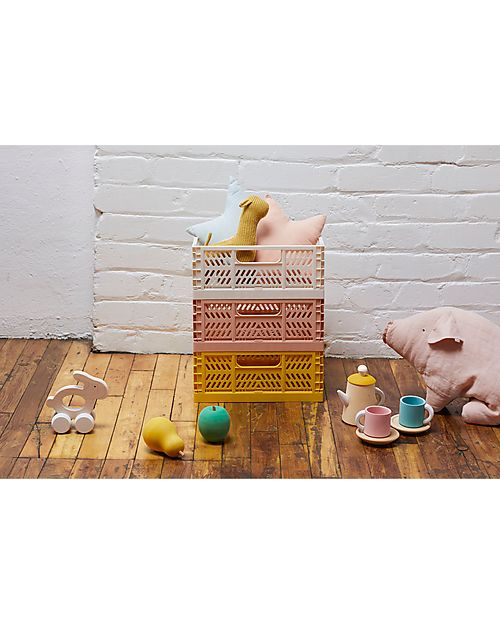 3 Sprouts Modern Folding and Stackable Crate - Recycled Plastic - Medium - Pink - 27,94 x 21,59 x 12,7 cm Storage organisers