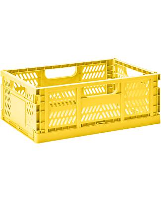 3 Sprouts Modern Folding and Stackable Crate - Recycled Plastic - Medium - Yellow - 27,94 x 21,59 x 12,7 cm Storage organisers