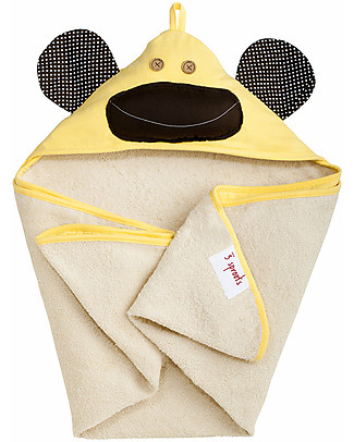 3 Sprouts Monkey Hooded Towel, Yellow - Spa Grade Natural Cotton Terry Towelling inside! Towels And Flannels