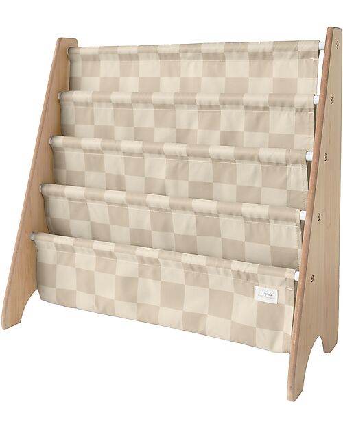 3 Sprouts Montessori Book Rack - Checkerboard - Beige - Recycled Polyester - 61x63x25,4 cm Montessori Bookcases