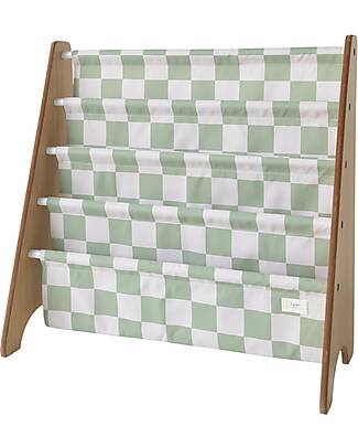 3 Sprouts Montessori Book Rack - Checkerboard - Green - Recycled Polyester - 61 x 63 x 25,4 cm Montessori Bookcases