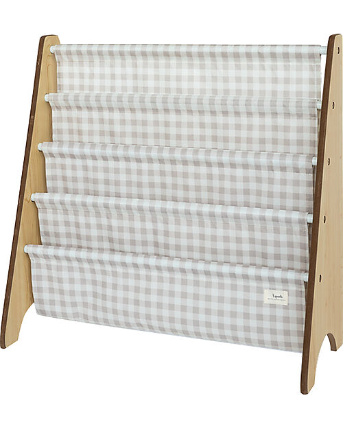 3 Sprouts Montessori Book Rack - Gingham Beige - Recycled Polyester - 61x63x25,4 cm Montessori Bookcases
