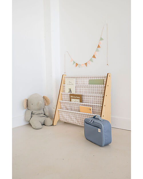 3 Sprouts Montessori Book Rack - Gingham Beige - Recycled Polyester - 61x63x25,4 cm Montessori Bookcases